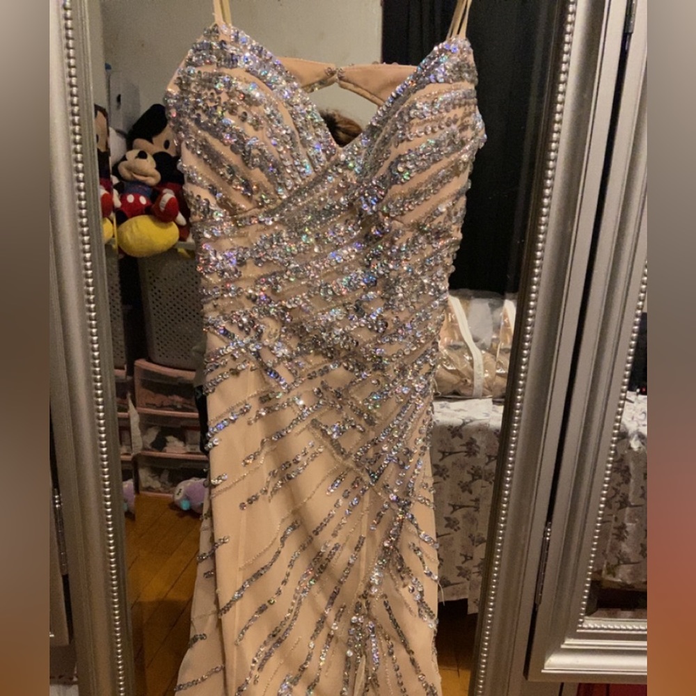 Prom Champagne color jeweled top size 4